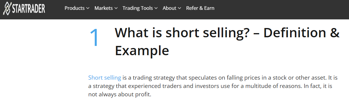 Short Selling ist bei StarTrader möglich