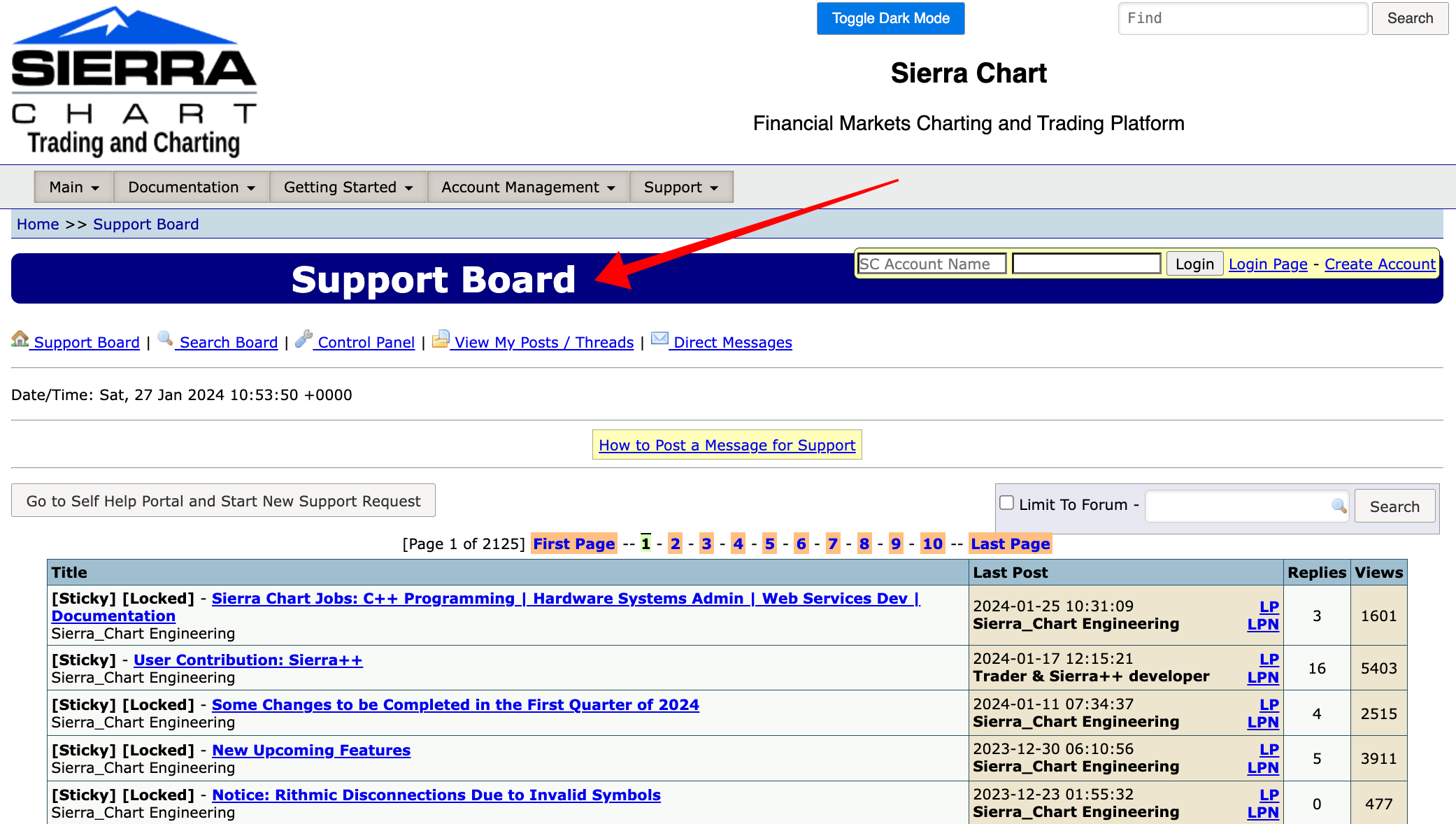 Sierra Chart - Support Board