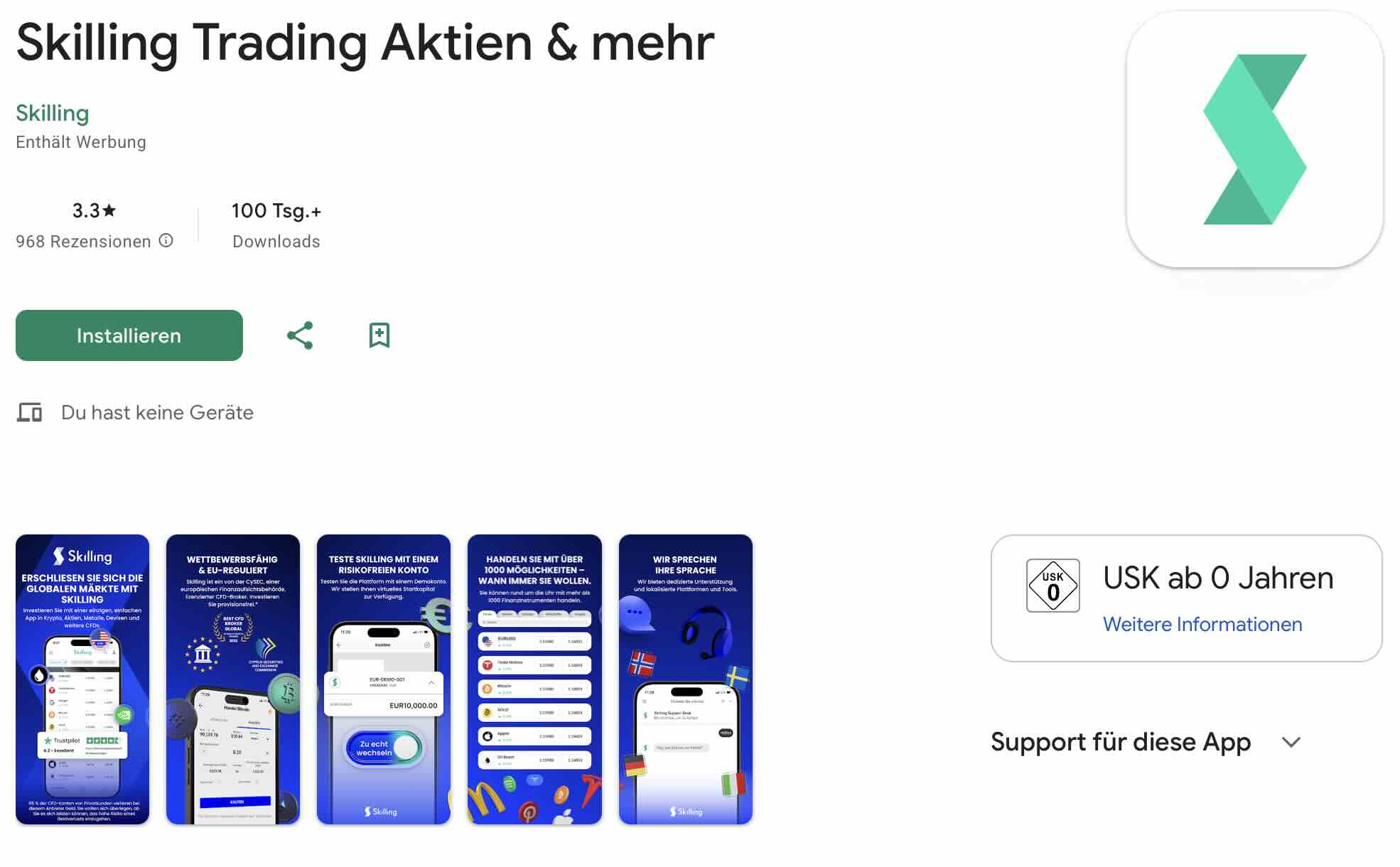 Skilling App im Google Play Store
