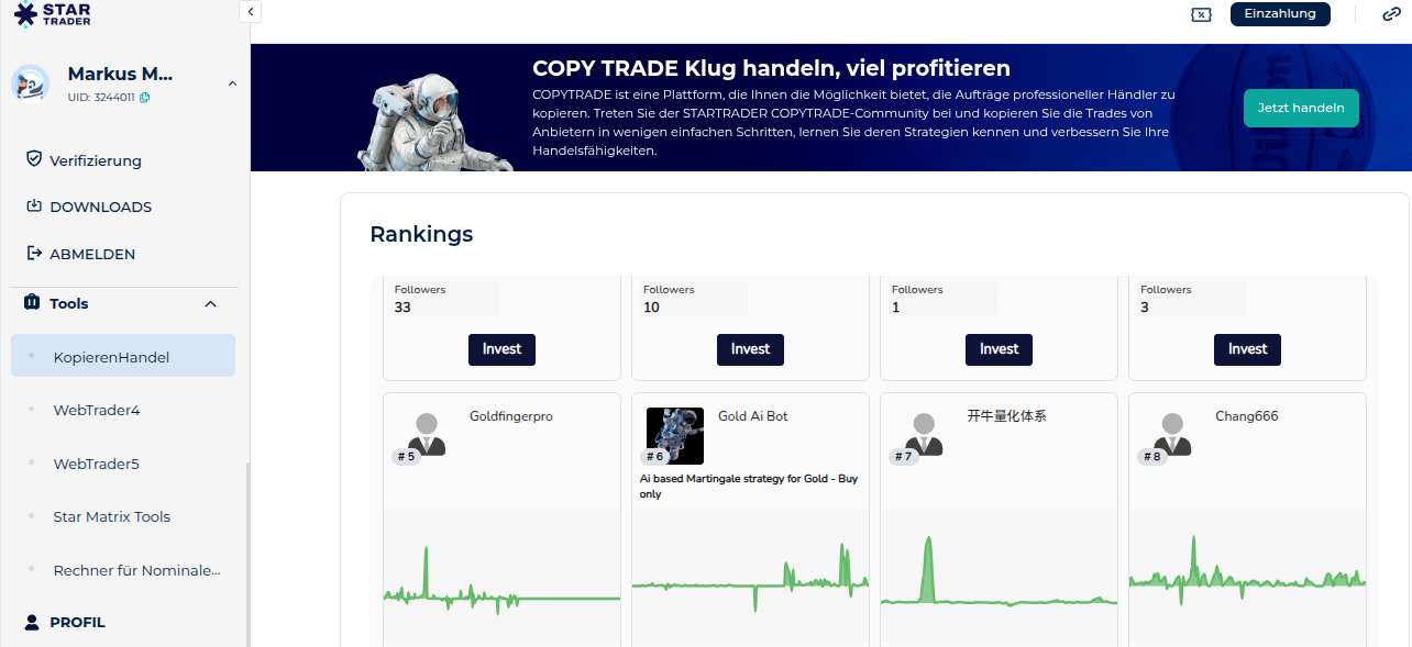 Copy Trading bei der StarTrader Plattform