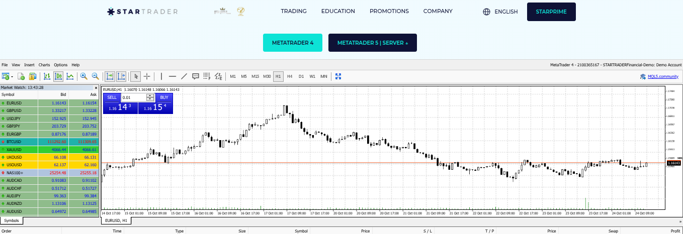 Software von MetaTrader im StarTrader Web-Programm