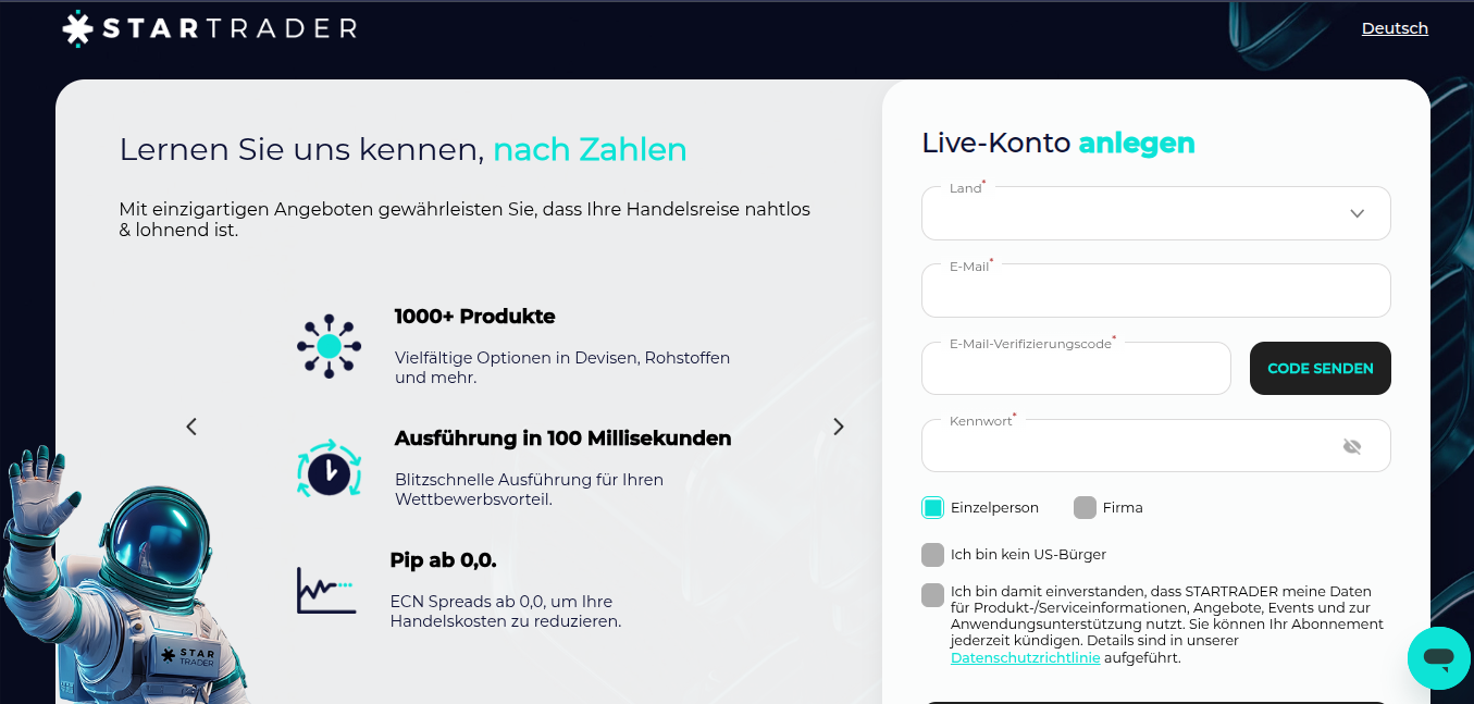 Webseite des ECN Brokers Star Trader