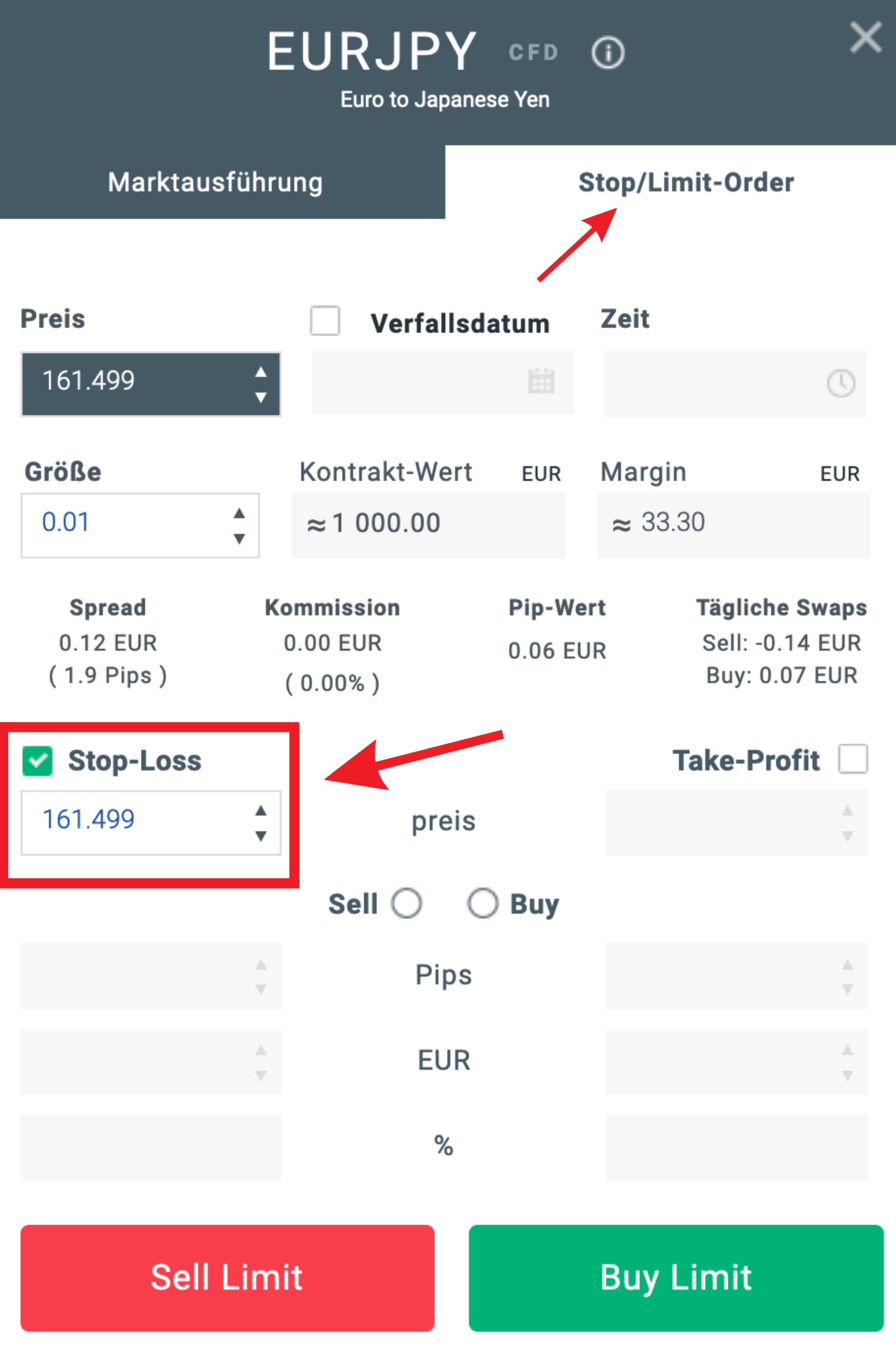 Stop Loss Order bei XTB setzen