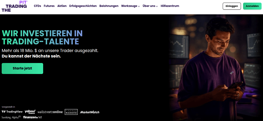 Homepage von The Trading Pit Instant Funding Prop Firma