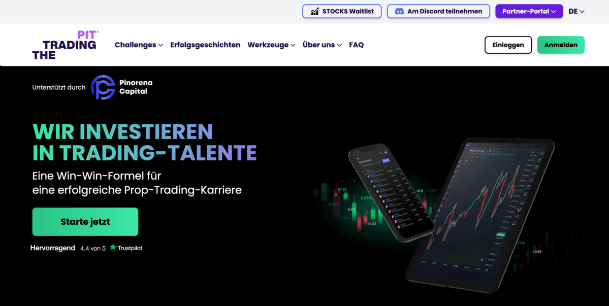 The Trading Pit Webseite – Prop Trading Firma