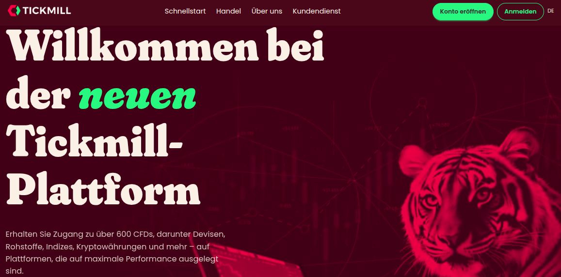 Tickmill Webseite mit Devisen und Forex Angebot