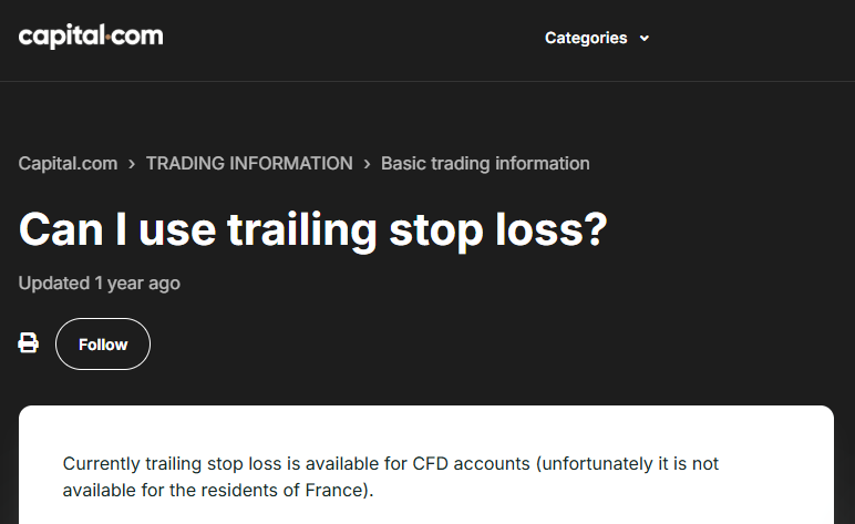 Trailing Stop Loss Orders sind möglich bei Capital.com