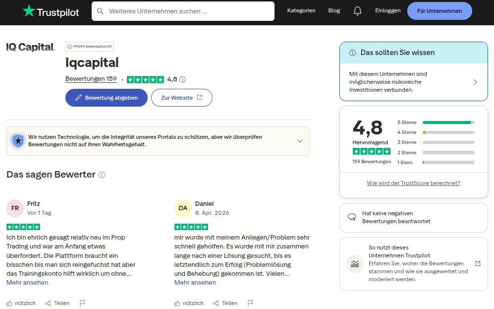 Bewertungen von IQ Capital bei Trustroot