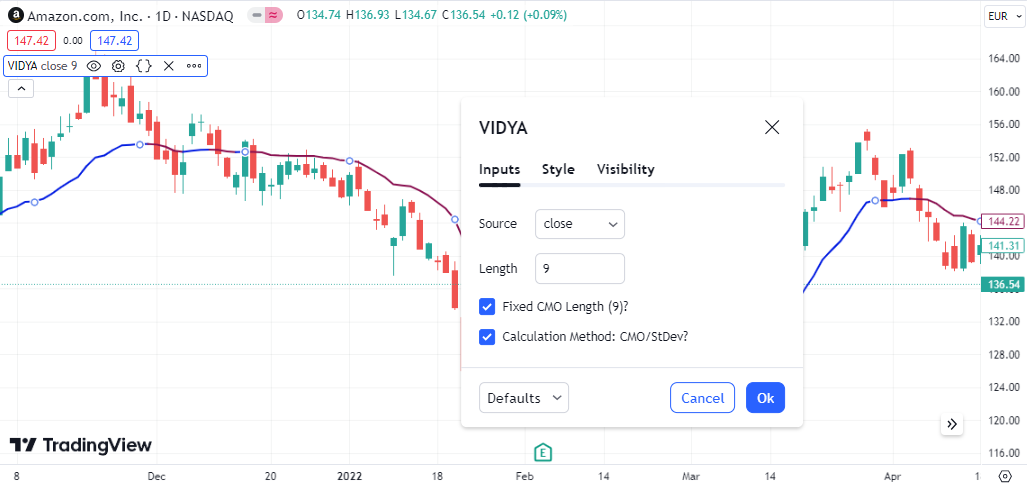 VIDYA-Indikator-Parametereinstellung