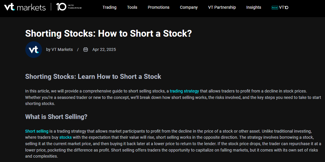 Bei VT Markets ist Short Selling möglich