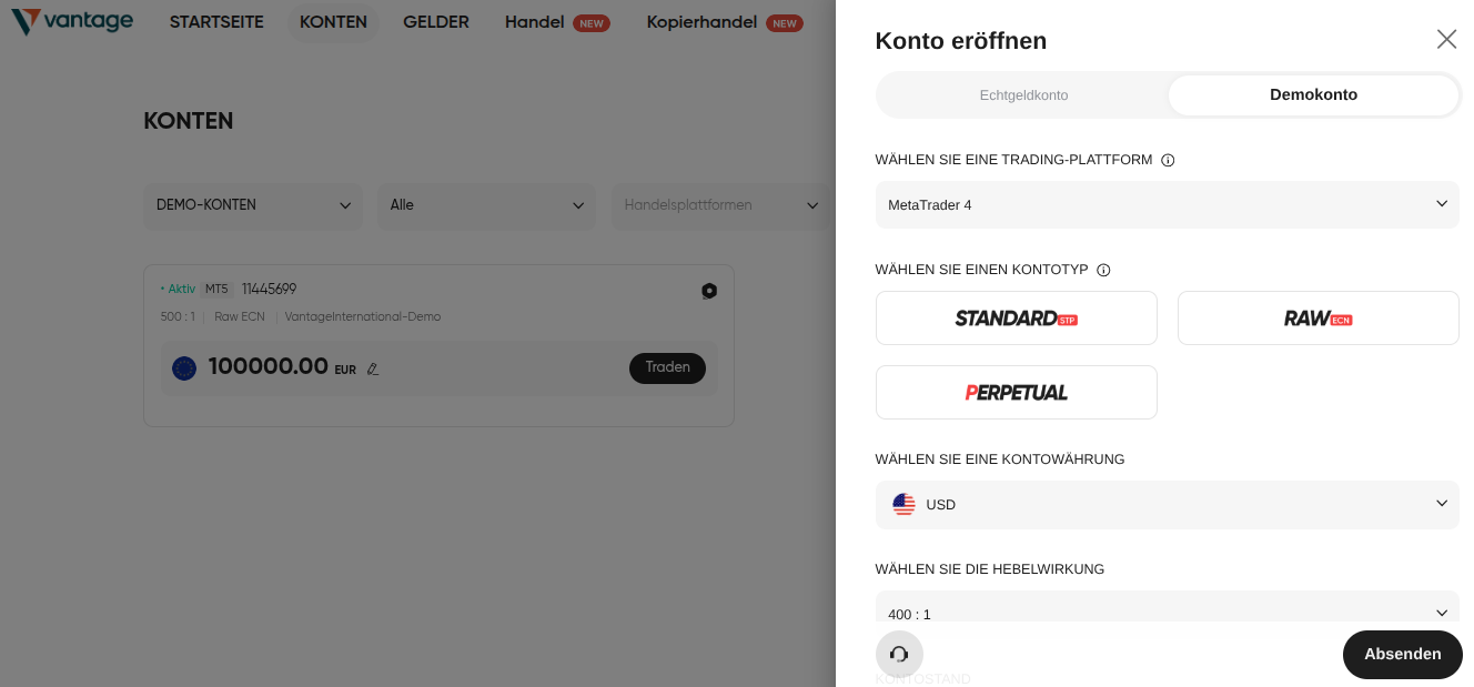 Vantage Forex Trading Demokonten