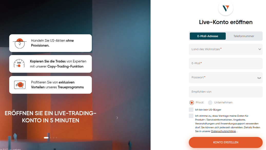 Anmeldung bei Vantage Markets