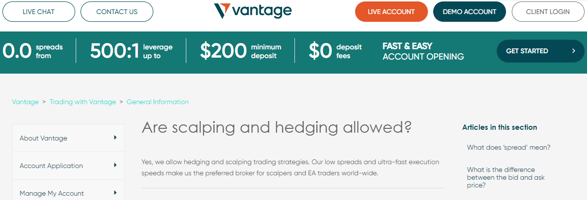 Vantage Markets FAQs Scalping