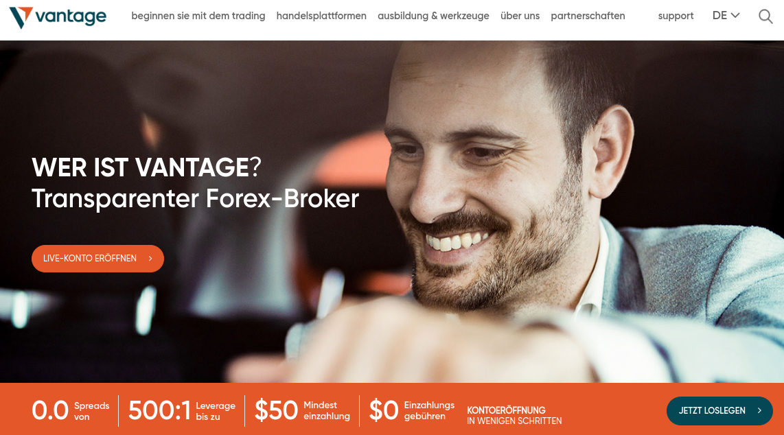 Vantage Markets Weseite für CFD Trading