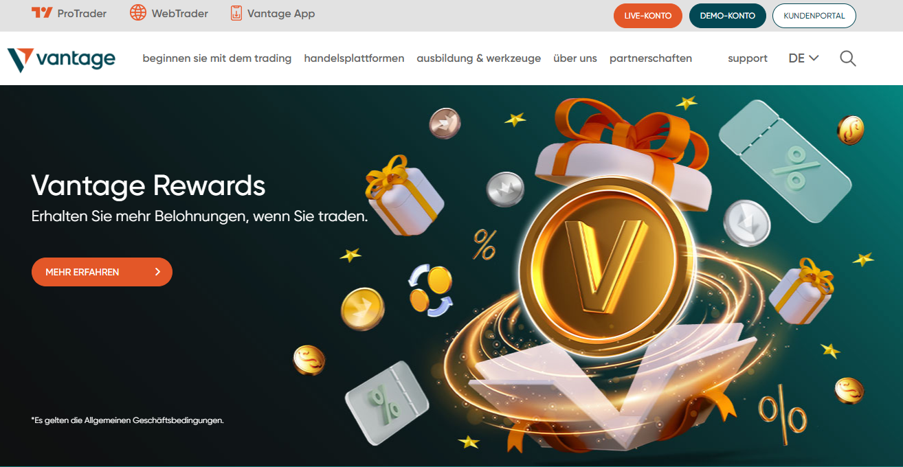 Vantage Markets Website Screenshot