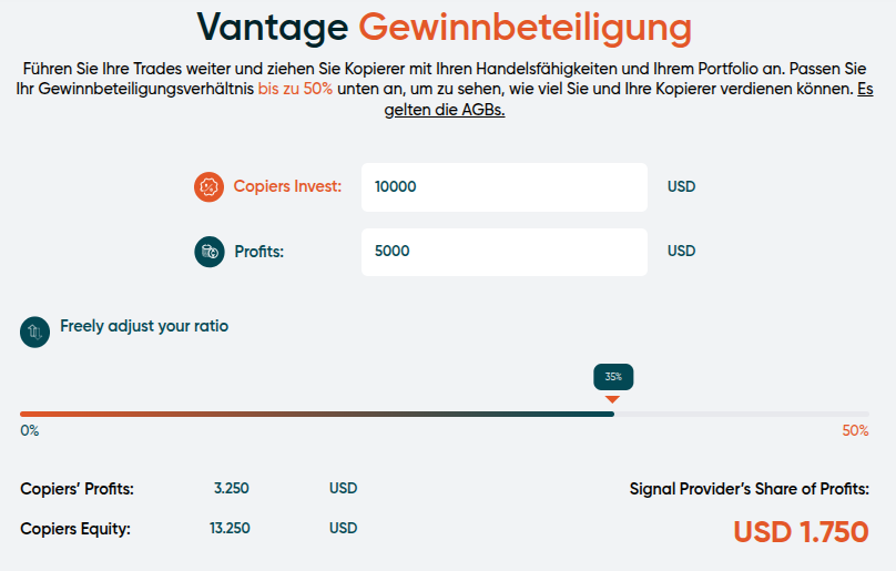 Vorteile für Signalgeber beim Vantage Copy Trading