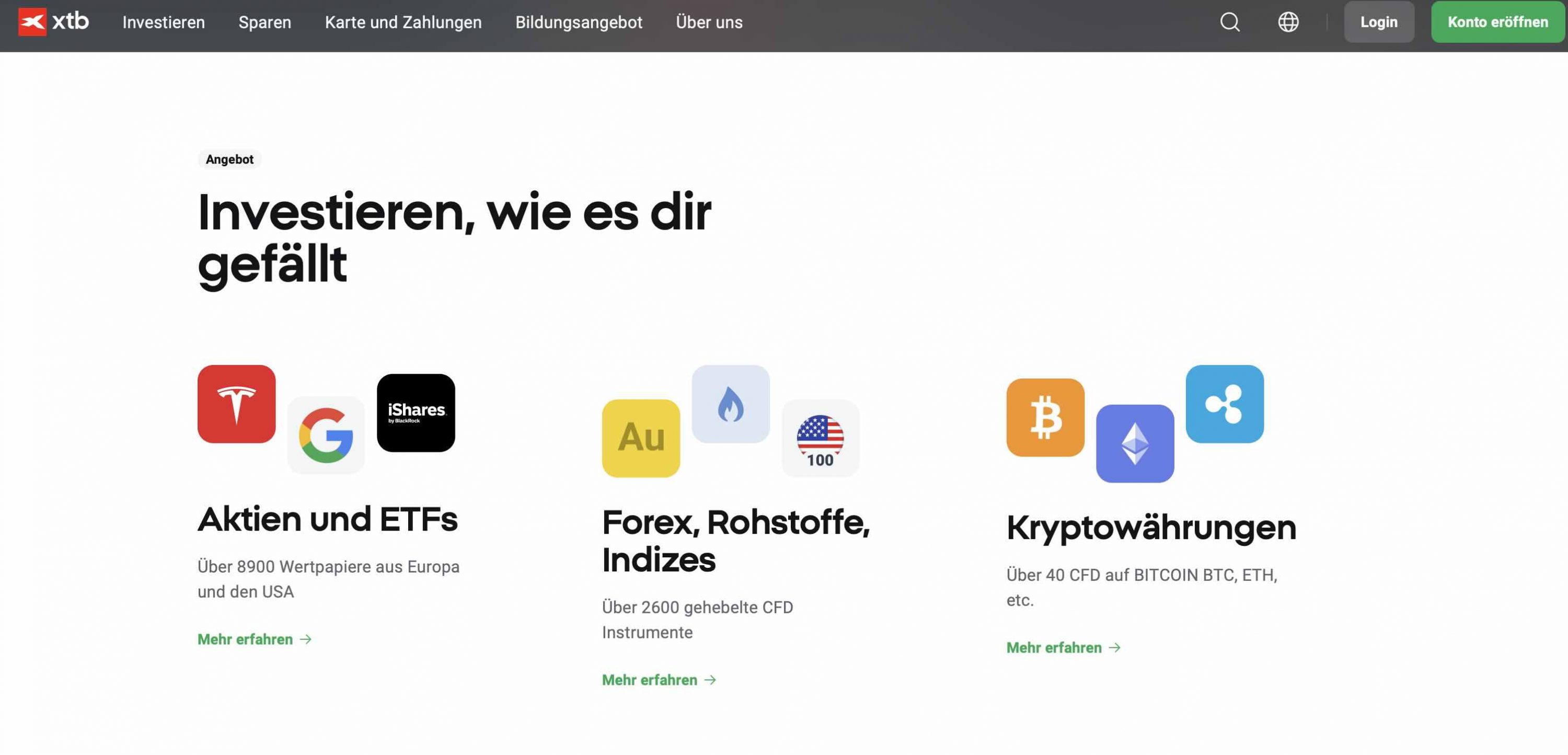 XTB Anlageklassen