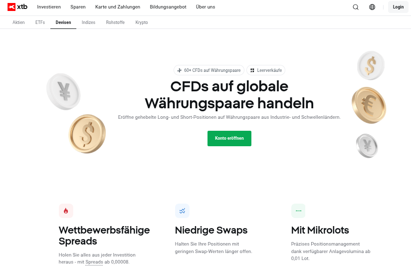 Angebot an Forex-Werten bei XTB