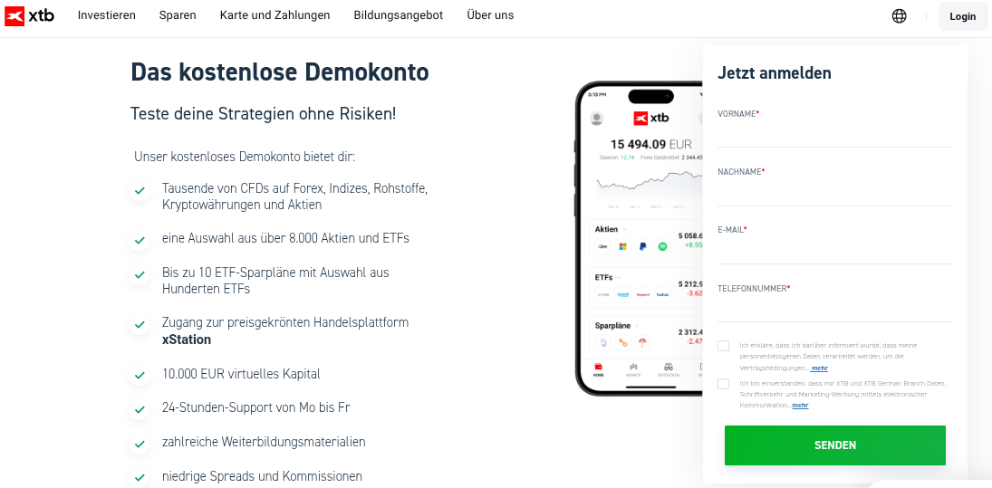 Demokonto bei XTB eröffnen