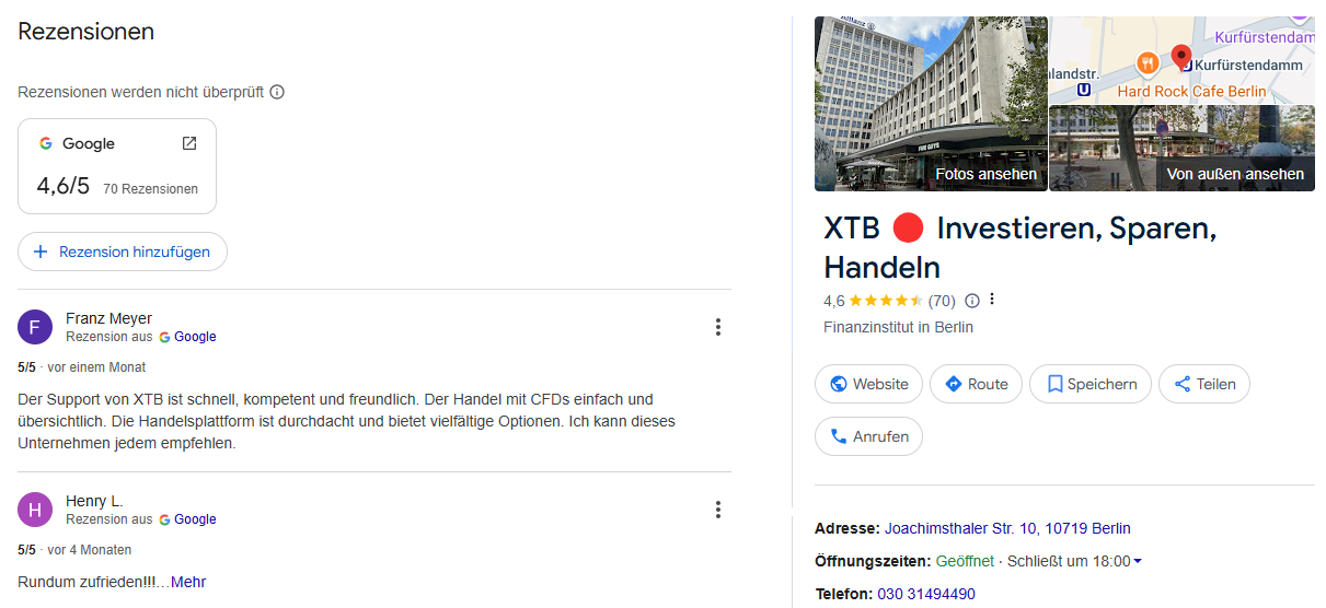 XTB Google Rezensionen