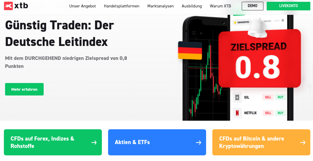 Die Webseite von XTB