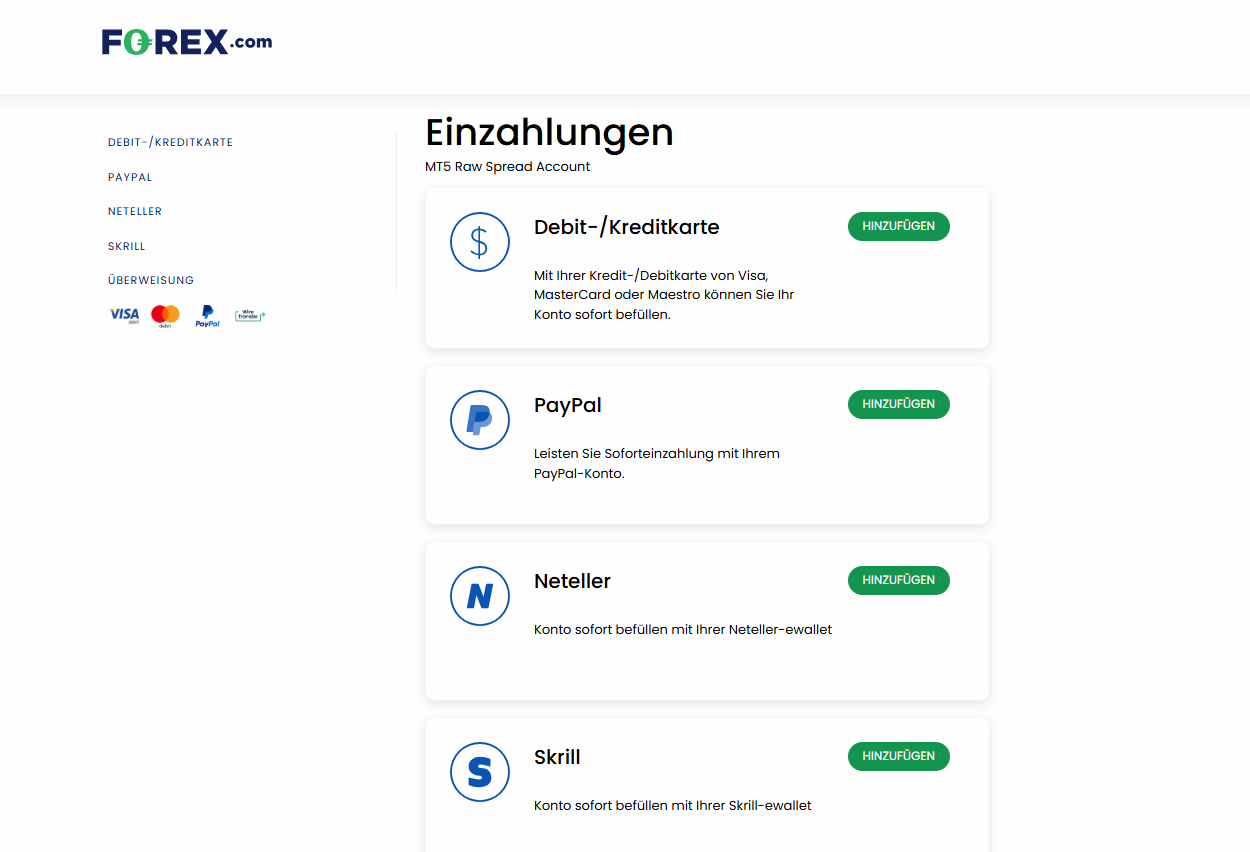 Zahlungsmethoden bei Forex.com für Ein- und Auszahlungen