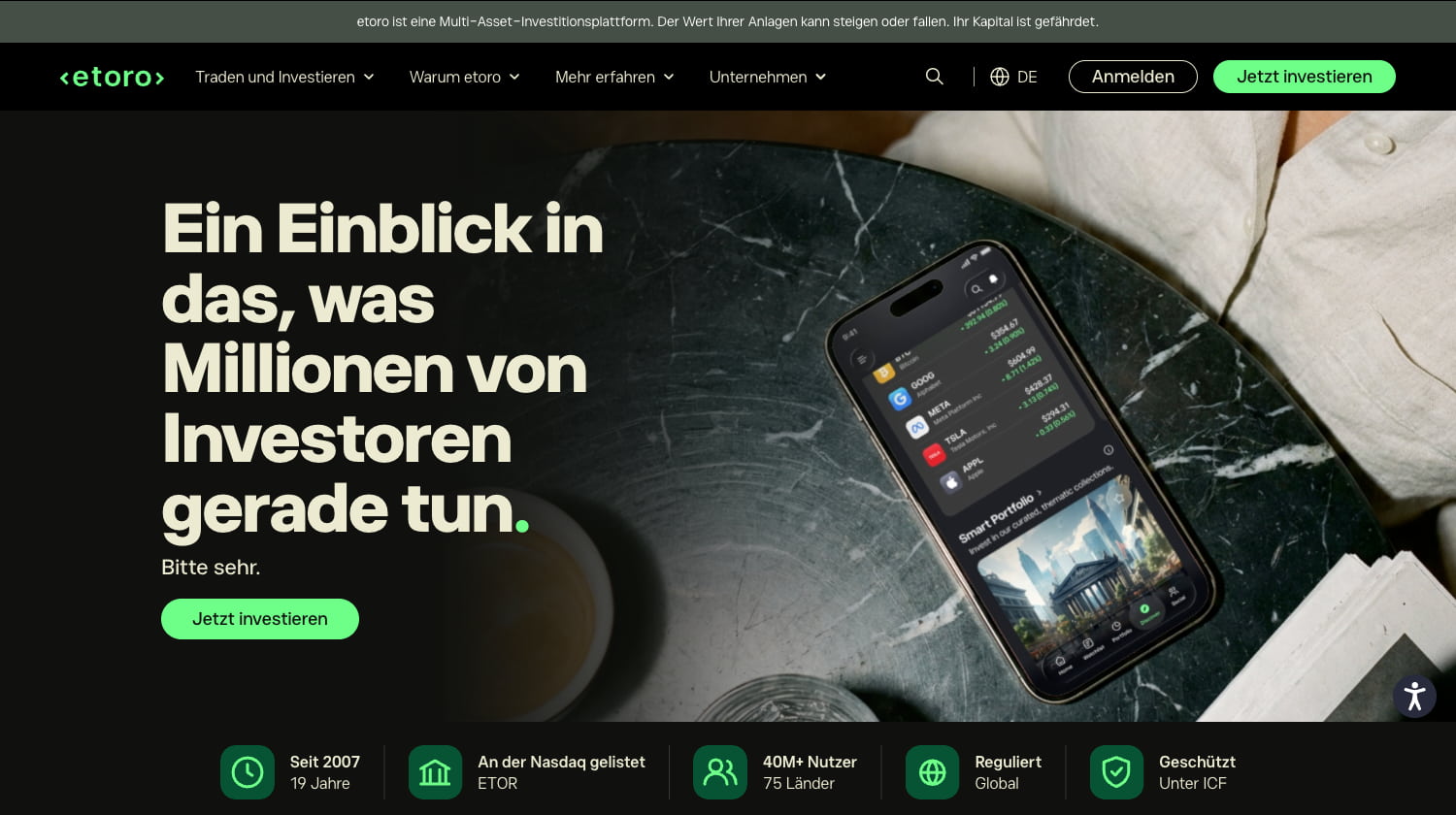 eToro Online Trading Plattform