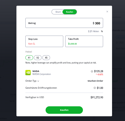 Trade mit Spread und Ordergebühren bei eToro
