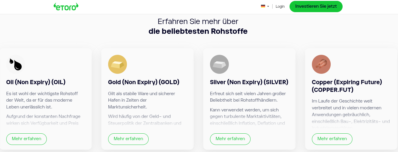 Rohstoffe im Handel bei eToro
