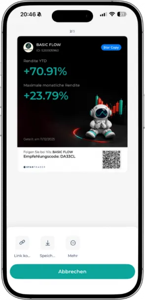 Performance des Basic Flow Trading Bot in der Startrader App.