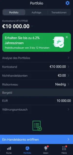 Sehen Sie in der Freedom24 Aktien App Ihr Portfolio ein