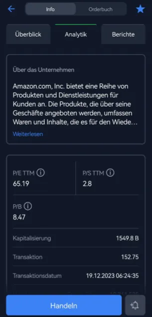 Analytik in der Aktien App von Freedom24 nutzen