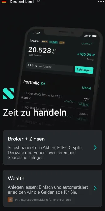 Aktien App von Scalable Capital mit diversen Analysetools auf der Handelsplattform