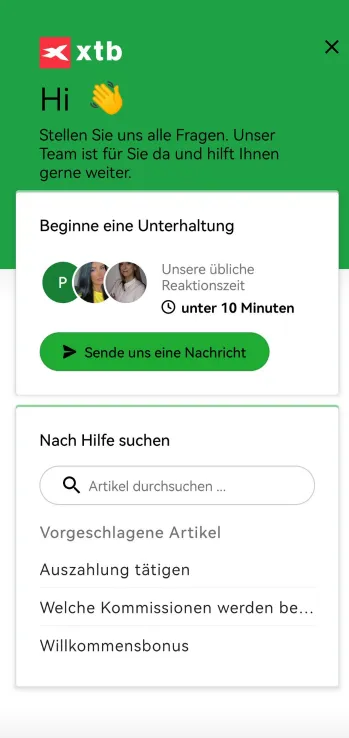 Kundenservice in der Aktien App von XTB