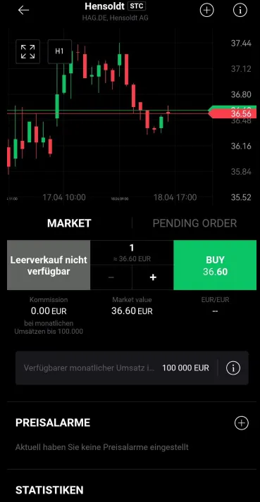 In der Aktien App von XTB Aktien handeln