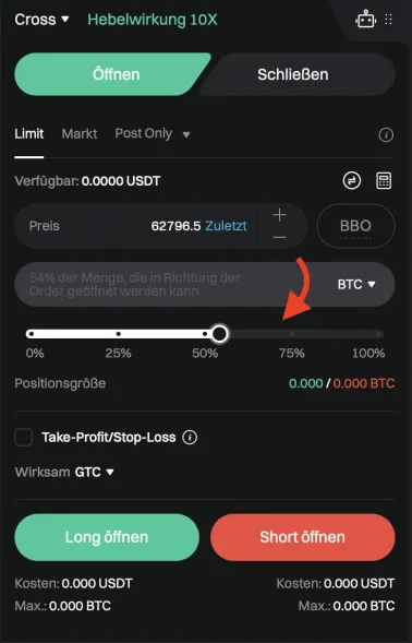 Hebel für Krypto Trading bei der Krypto Börse Bitget auswählen