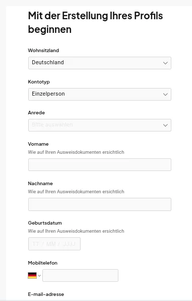 Eröffnen eines Profils bei Pepperstone