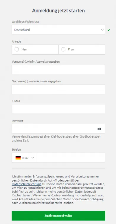 ActivTrades Kontoeroeffnung