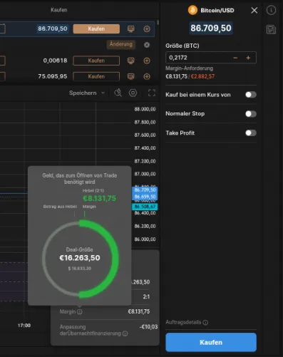 Kauf einleiten bei Capital.com (Bitcoin)