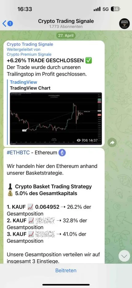 Signalgeber für Crypto Trading Signale Krypto Gruppe beitreten