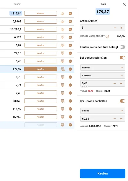 Kauf von Assets über die Trading App