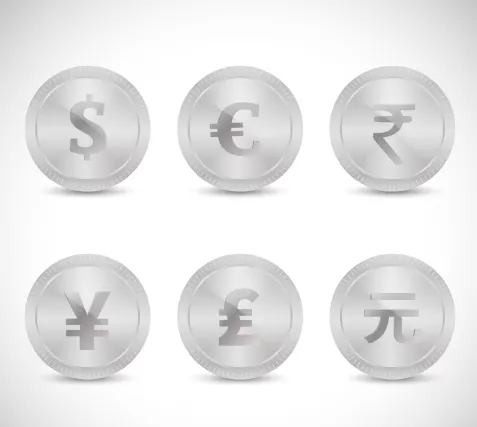 Währungszeichen wie USD und Euro