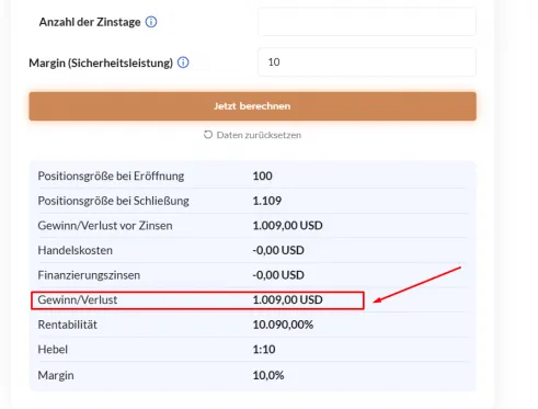 Gewinn berechnen bei Aktien CFDs mit Trading.de Rechner