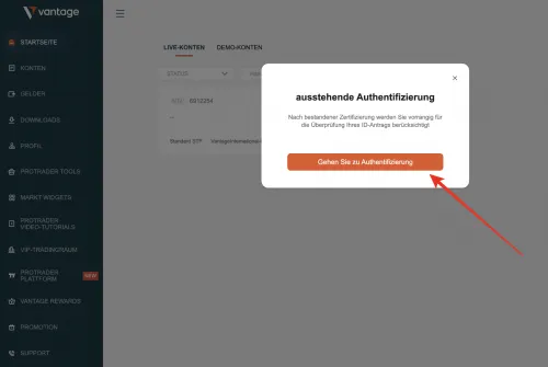 Konto verifizieren bei Vantage Markets