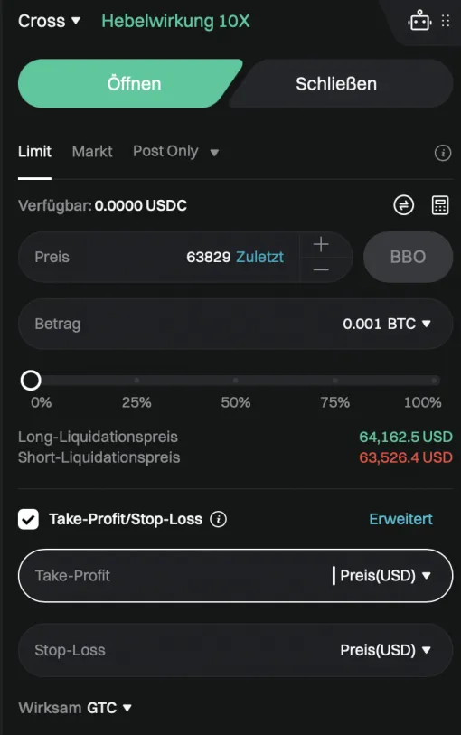 Demokonto Ordermaske Hebelwirkung 10x
