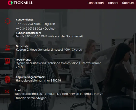 Kontaktdaten von Tickmill