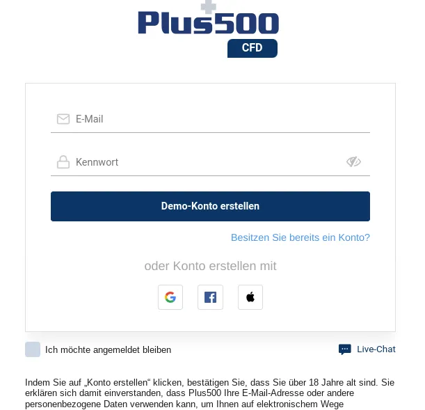 Aktien Demo bei Plus500 anmelden
