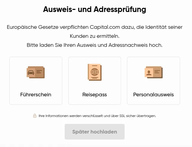 Wohnsitz überprüfen in der Trading App von Capital.com