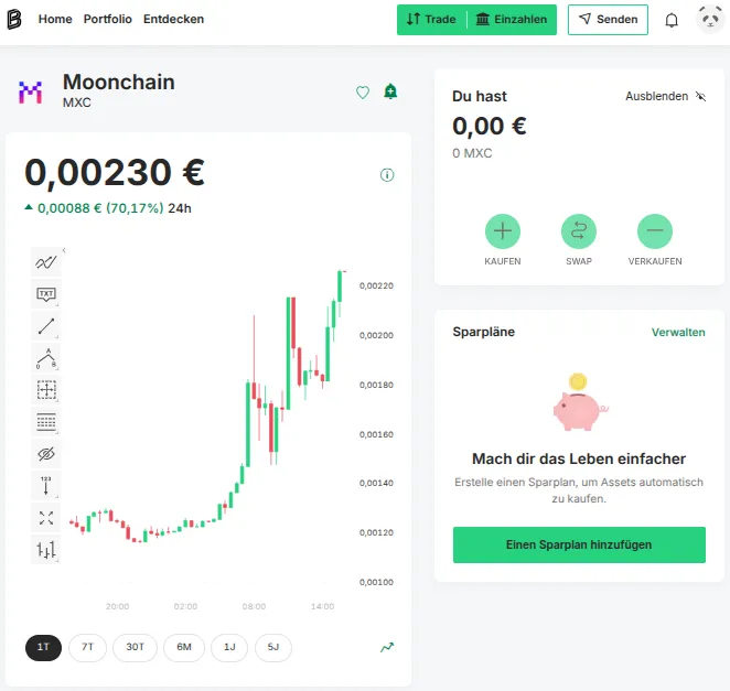 Layout der Bitpanda Krypto Hebel Trading Plattform