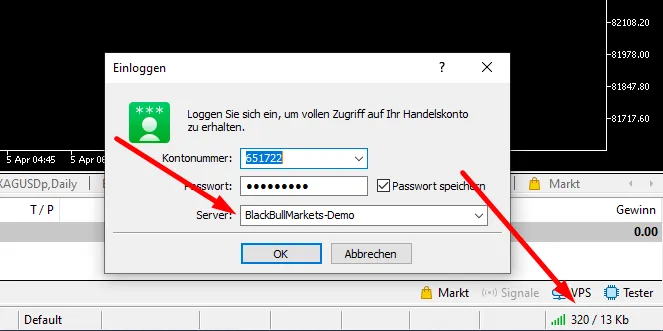 MetaTrader Demokonto einloggen und Übungskonto verbinden im MT4/MT5